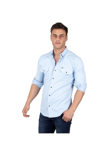 Deepsea Erkek Buz Mavisi Fitilli Çıtçıtlı Kot Gömlek 300421 Buz Mavi