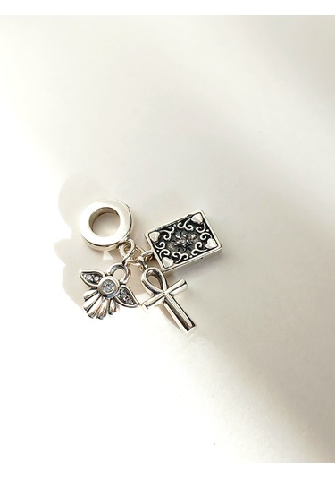 Gümüş Ankh Melek Pan Tasarım Bileklik Uyumlu Charm 1