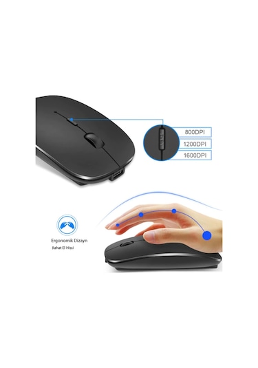 Alfalink AL-BT15 Bluetooth Wireless Şarjlı Sessiz Tuşlu Kablosuz Mouse Siyah