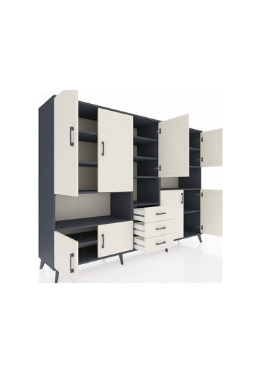 Hyperion Dolap 13 Raflı 3 Çekmeceli 9 Kapaklı 220x44x163 Antrasit Antrasit-aytaşı