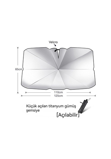 Jzcat Katlanır Araba İçin Ön Cam Şemsiye Güneşlik-küçük Açılır Titanyum Gümüş Geri Çekilebilir Güneşlik