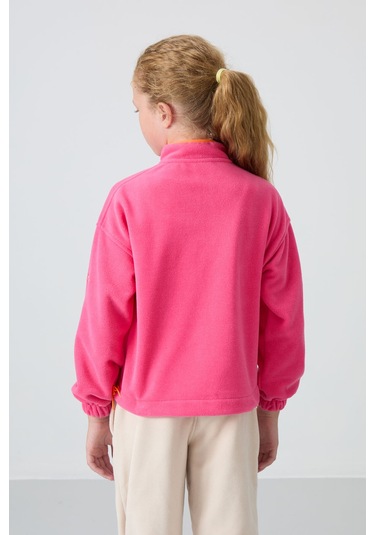 Tommy Life Şeker Pembe Kalın Yumuşak Dokulu Standart Fit Nakışlı Polar Kız Çocuk Sweatshirt - 75157 Şeker Pembe