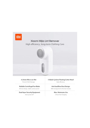 Lemestar Xiaomi Mijia Kumaş Tüylü Topak Kaldırıcı - 5 Bıçaklı Kesim, Güçlü Emme, 90 Dakika Kullanim Süresi, Çift Katmanlı Koruma Beyaz