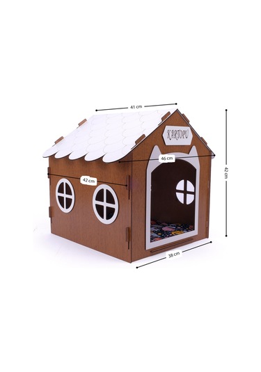 Ahşap Özel İsim Baskılı Dekoratif Kedi Evi-kulübesi, Kediler İçin Kulübe, Kedi Kulübesi Ceviz