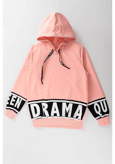 Ahengim Kız Çocuk Drama Baskılı Kapüşonlu Sweatshirt Ak13433 Somon