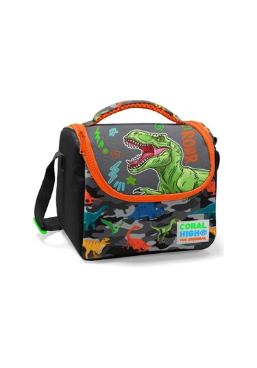 Coral High Siyah Turuncu Yeşil Dinazor Baskılı Erkek Çocuk Beslenme Çantası 11744