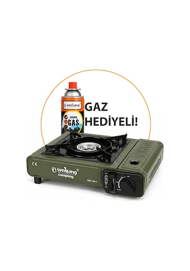 Tekli Portatif Kamp Ocak Gaz Stop Emniyetli 1 Adet 227 Kartuş Haki