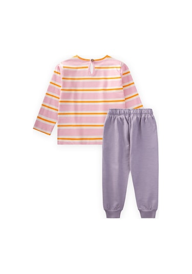 Çizgili Uzun Kollu T-shırt Takım 2-12 Yaş Pembe Turuncu Çizgili Pembe