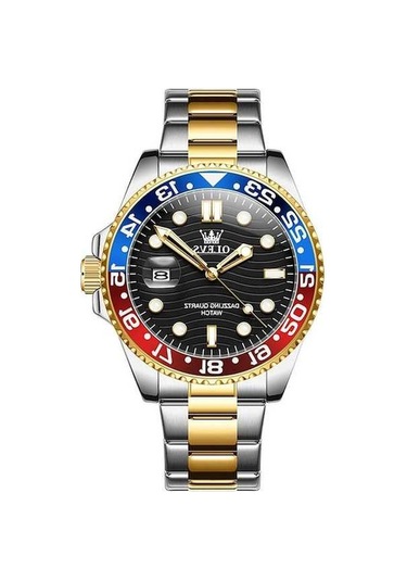 Novahub Olevs 3610 Erkekler Çelik Kayış Aydınlık Su Geçirmez Kuvars Saat Siyah Altın Renkli, Çok Renkli Çok Renkli