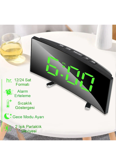 Oval Dijital Masa Saati Alarm Termometreled Ekranlı Alarmerteleme