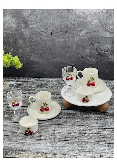 2 Kişilik Porselen Kiraz Fincan Takımı Seti