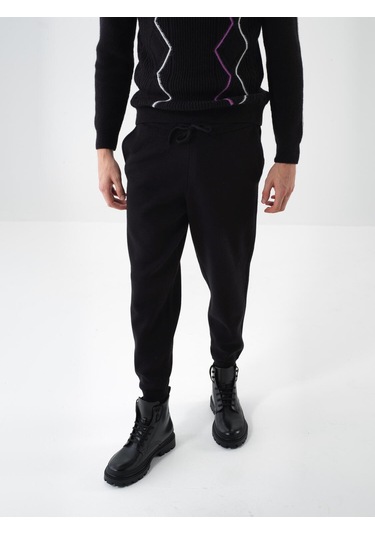 Siyah Doğal Yün Dokulu Regular Fit Pantolon 801843 Siyah