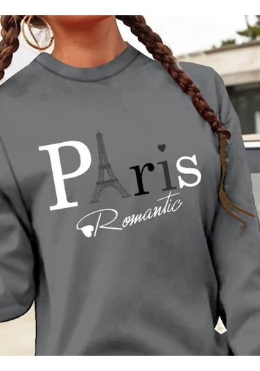 Stilaura Kadın Uzun Kollu Bisiklet Yaka Yazılı Kısa Viskon Iki Iplik Elbise Antrasit