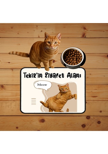 Fotoğraflı Ve İsimli Kedi Köpek Mama Paspası Ve Mama Önü Tuvalet Önü Paspas 40x60cm Çok Renkli