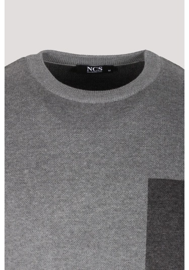 Erkek Triko Grimelanj Bisiklet Yaka Desenli Slim Fit Pamuklu Kazak Ncs Jeans 3740 Grimelanj