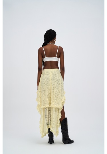 Mireya Asimetrik Sarı Dantel Etek sarı