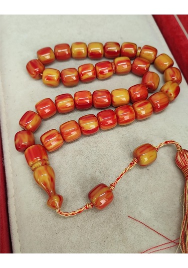 Çubuk Katalin Sarı Kırmızı Hareli Kapsül Model Tesbih