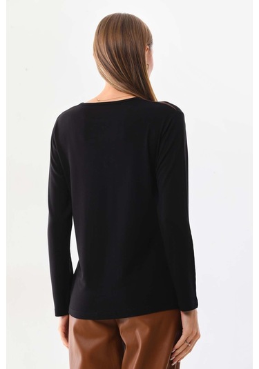 Sistas Kadın Desenli Bisiklet Yaka Uzun Kol Bluz 23596 Siyah