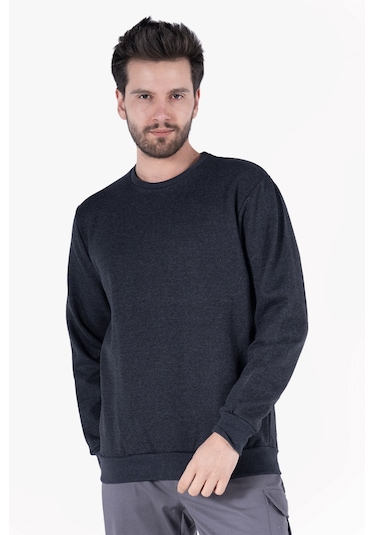 2 İplik Bisiklet Yaka Sweatshirt Antrasit Melanj