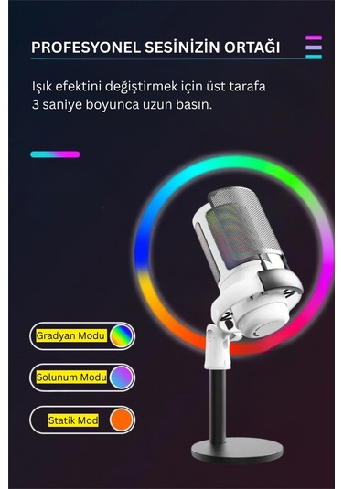 Rgb Mikrofon Seti Stream Sgaming Işıklı Mikrofon Ses Kayıt Cihazı