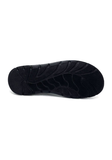 Kindep Tardelli Hakiki Deri Günlük Erkek Sandalet Siyah Siyah