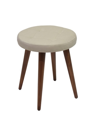 Ankhira Ahşap Ayaklı Tabure (Krem Renk-Ceviz Ayaklı)