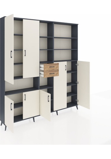 Arges Dolap 17 Raflı 2 Çekmeceli 7 Kapaklı 220x30x243 Antrasit-aytaşı/çam Aytası/atlas Çam