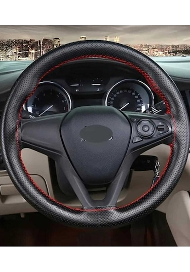 Sportif Dikmeli Delikli Deri Direksiyon Kılıfı Noktalı Dikişli + Kırmızı