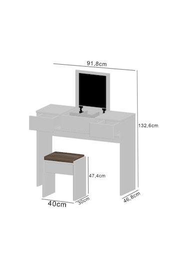 Dekorfim DF02101B Çekmeceli Aynalı Tabureli Puflu Makyaj Masası