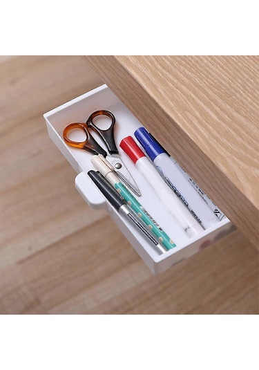 Ganzhoushop Masa Altı Saklama Kutusu Kayar Masa Yapıştırıcı Kırtasiye Kalem Organizasyonu Ev Mutfak Çatal Kaşık Düzenleyici Beyaz