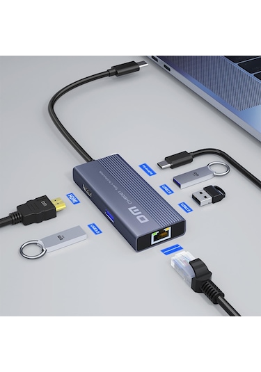 Dm Chb061 Type-c To 4k Hdmı 3 Usb3.0 Gigabit Ethernet Pd 60w Çoklayıcı Hub