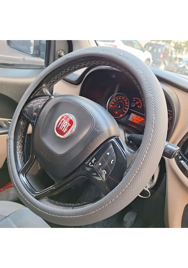 Delikli Geçmeli Direksiyon Kılıfı 38 Cm Gri, Gri Dikiş