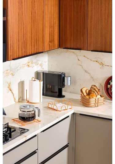 4'lü Turuncu Servis Sunum Seti, Peçetelik, Kağıt Havluluk, Kare Ekmeklik, Nihale - Metal