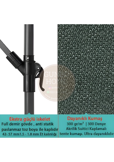 Gunbo Home 3 Mt 8 Kaburga Full Demir 21 Kg Antrasitbahçe Şemsiyes