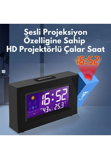 Monozone Masaüstü Yansıtmalı Saat Tarih Derece Nem Ölçer Alarmlı