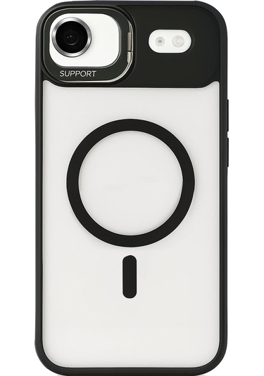 İphone Uyumlu 17 Air Kılıf Remim Magsafe Lensli Kamera Standlı Kapak Siyah