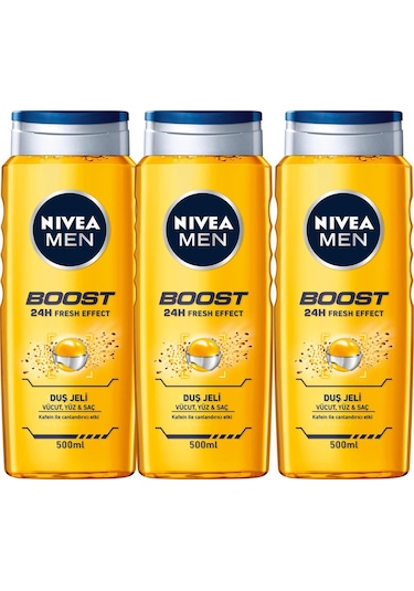Nivea Men Boost Duş Jeli Vücut Yüz ve Saç 3 x 500 ML