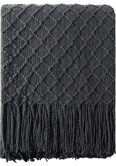 Akrilik Örme Battaniye, 47x67 İnç, Koyu Gri Kareli Diğer