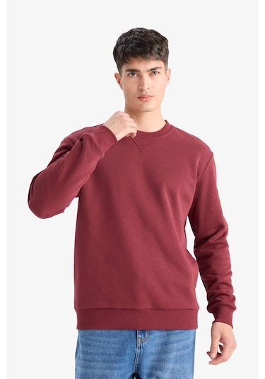 Defacto Regular Fit Bisiklet Yaka Basic Düz Kalın Sweatshirt T3777az25aubr194 Bordo
