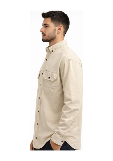 Classics Men Fc Zero Uzun Kol Slim Fit Erkek Kot Gömlek - 7538 Krem
