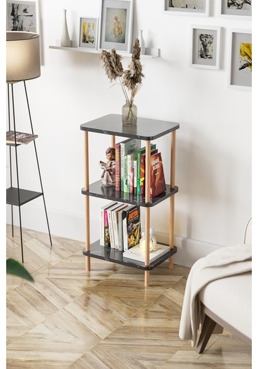 3 Raflı Ahşap Kitaplık Raf Ahşap Gazetelik Ayakkabılık -siyah