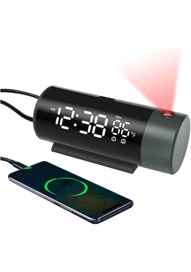 Monozone Projeksiyon Çalar Saat Led Ekran Sıcaklık Göstergeli Yansıtmalı Çift Alarmlı Masa Saati