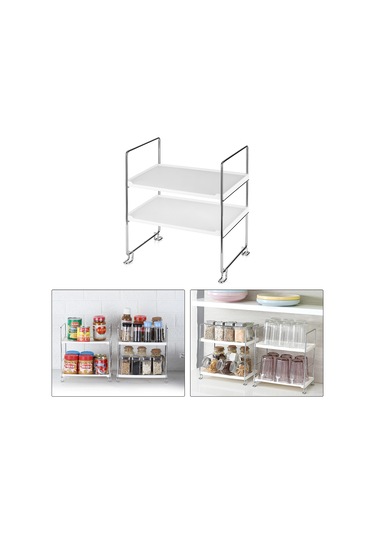 Moveevo Katlanabilir 2 Katlı Mutfak & Banyo Düzenleyici Raf - Beyaz & Gümüş Diğer