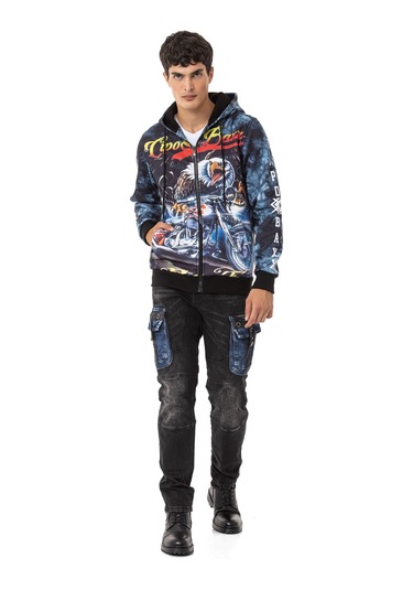 Cl551 Men S Bold Graphic Hooded Sweatshirt Koyu Mavi