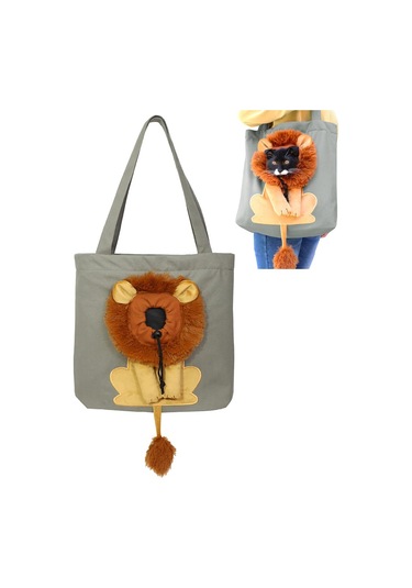 Geeksen Kedi Çantası Kediler Ve Köpekler İçin Açık Başlı Yeni Küçük Aslan Şekilli Omuz Çantası Küçük Evcil Hayvan Kanvas Seyahat Çantası Evcil Hayvan Çantası Gri S Beden