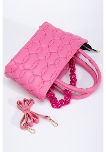 Kapitone Dikişli Zincirli Fuşya Kadın Omuz Çantası-1987 - Kadın - Kız Fuşya