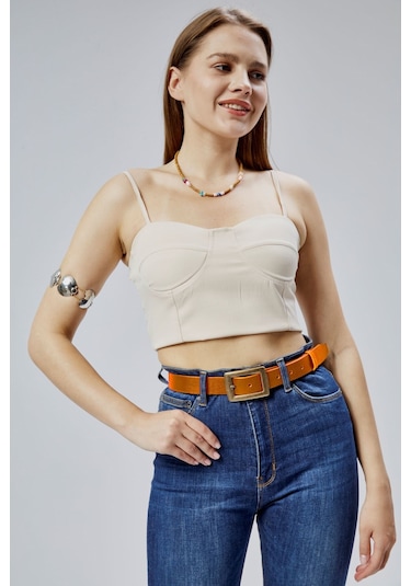 %100 Hakiki Deri Antik Sarı Tokalı Kadın Kemeri 3cm Taba