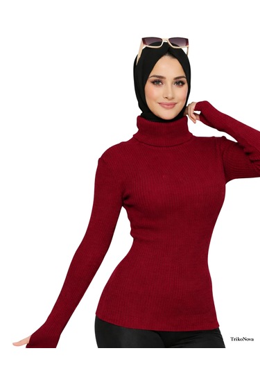 Trikonova Balıkçı Yaka Parmak Detaylı Bordo