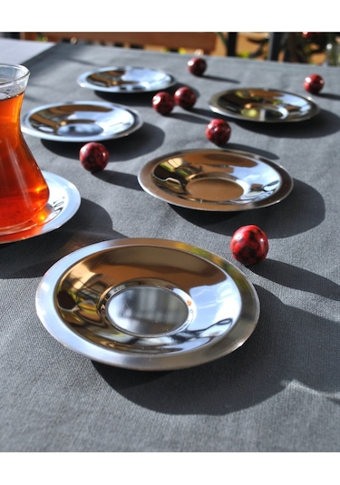 6'lı Paslanmaz Çelik Gümüş Çay Tabağı 10 Cm Çay Tabak Gümüş
