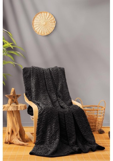 Cotton Box Emboss Çift Kişilik Battaniye Siyah